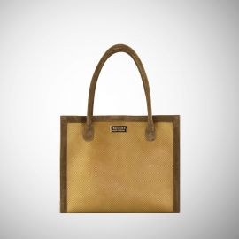 Tote bag Frasette in pelle traforata bronzo e marrone S