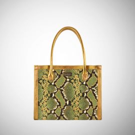 Tote bag Frasette in pelle verde stampa rettile e oro S