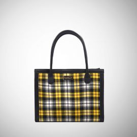 Tote bag Frasette in tessuto giallo vichy e pelle S