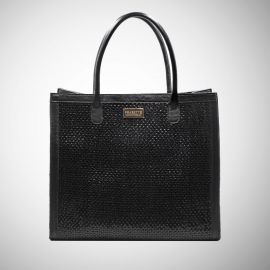 Tote bag Frasette in pelle nera intrecciata L