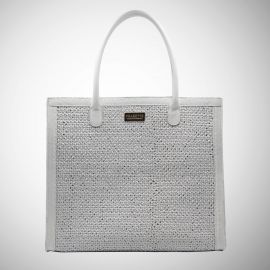 Tote bag Frasette in pelle bianca intrecciata L