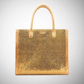 Tote bag Frasette in pelle oro intrecciata L