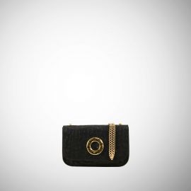 Mini bag Frasette in pelle nera stampa cocco