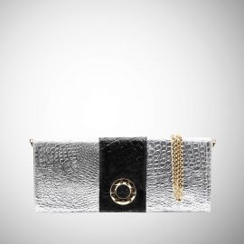 Baguette Frasette in pelle argento stampa cocco e nera