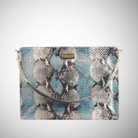 Work Bag Frasette in pelle grigia e celeste stampa pitone TU