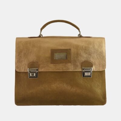 Cartella Frasette in pelle bronzo e oro glitter L