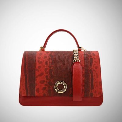 Borsa Frasette in pelle rossa e pitone
