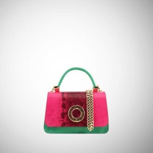 Borsa Frasette in pelle smaraldo e pitone fucsia
