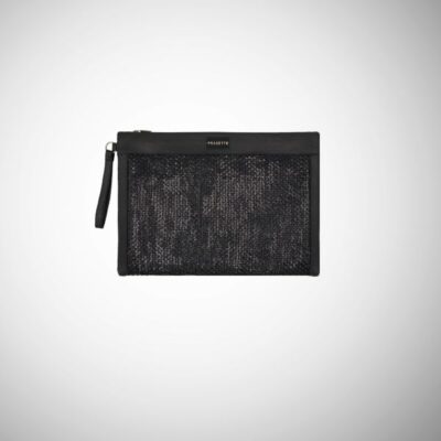 Pochette Frasette in pelle intrecciata nera L