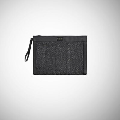 Pochette Frasette pelle intrecciata lana nera LP