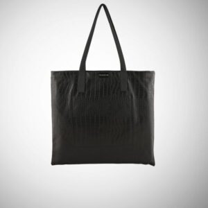 Shopping Bag Frasette in pelle nera stampa cocco