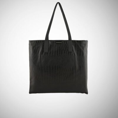 Shopping Bag Frasette in pelle nera stampa cocco