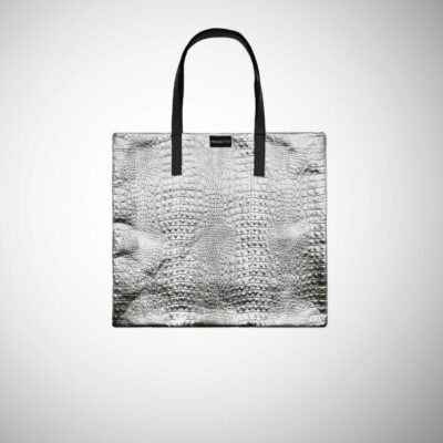 Shopping Bag Frasette in pelle argento stampa cocco M