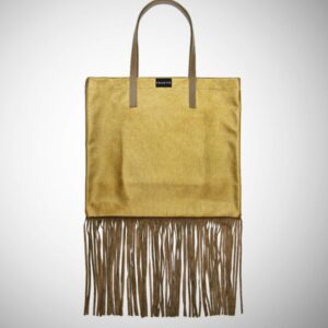 Shopping Bag Frasette in pelle traforata bronzo con frange M