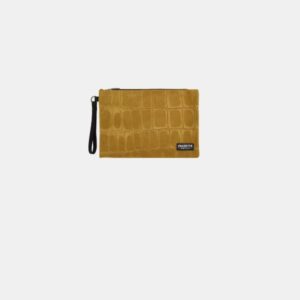 Pochette Frasette in pelle scamosciata senape stampa cocco MP