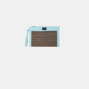 Pochette Frasette in pelle intrecciata rafia celeste arancio MP