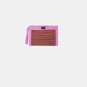 Pochette Frasette in pelle intrecciata rafia viola oro MP