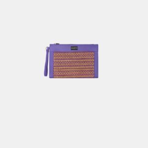 Pochette Frasette in pelle viola intrecciata rafia viola oro MP