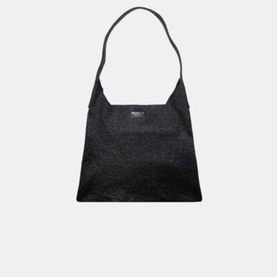 W Bag Frasette in pelle nera glitter M