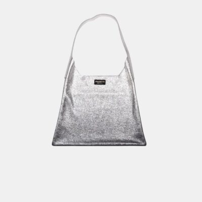 W Bag Frasette in pelle laminata argento M