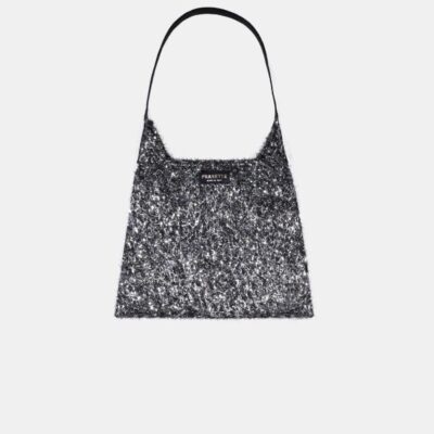 W Bag Frasette in eco pelle frufru argento nera M