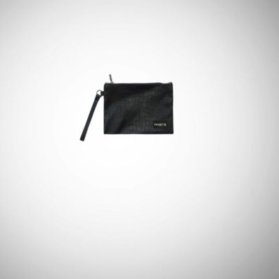 Pochette Frasette in pelle nera stampa cocco