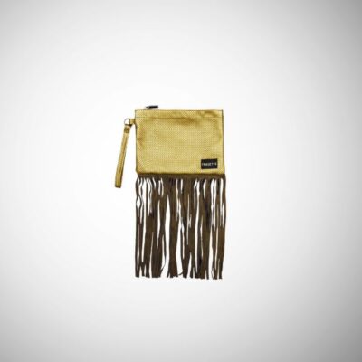 Pochette Frasette in pelle traforata bronzo con frange S