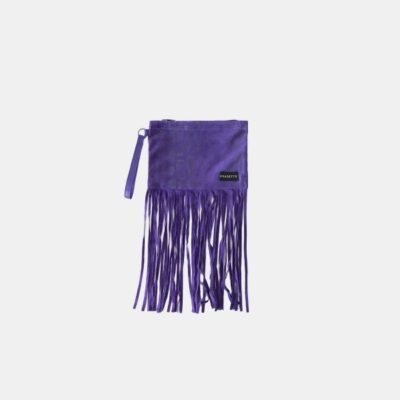 Pochette Frasette in pelle scamosciata viola stampa glitter con frange S
