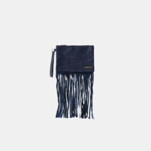 Pochette Frasette in pelle scamosciata traforata blu con frange S