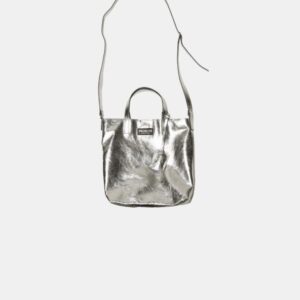 Sack Bag Frasette in pelle argento specchio S