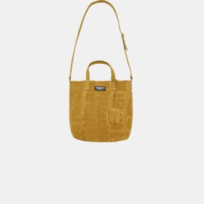 Sack Bag Frasette in pelle scamosciata senape stampa cocco S