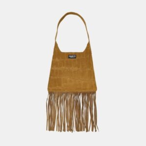 W Bag Frasette in pelle scamosciata senape stampa cocco con frange S