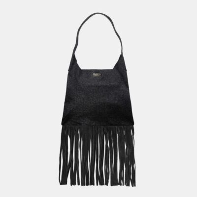W Bag Frasette in pelle glitter nera con frange S