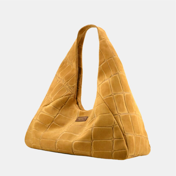 Hobo bag Frasette in pelle scamosciata senape stampa cocco L - immagine 2