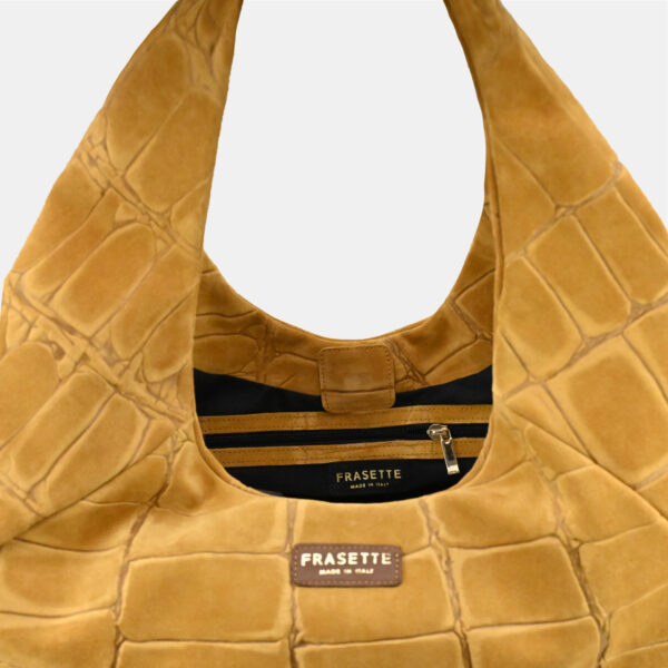 Hobo bag Frasette in pelle scamosciata senape stampa cocco L - immagine 4
