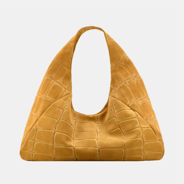 Hobo bag Frasette in pelle scamosciata senape stampa cocco L - immagine 3