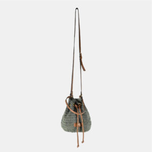 C Bucket Frasette secchiello in crochet verdone e pelle nocciola TU