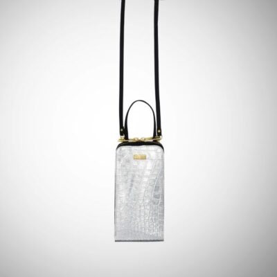 Porta cellulare Frasette in pelle argento stampa cocco PC