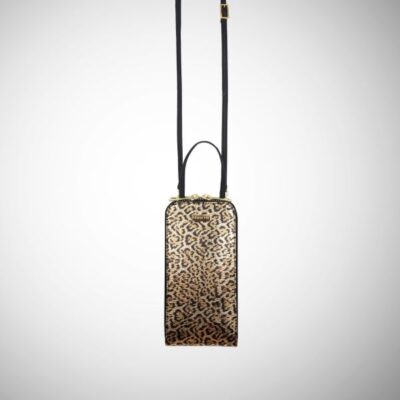 Porta cellulare Frasette in pelle oro stampa leopardo PC
