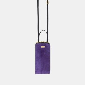 Porta cellulare Frasette in pelle scamosciata viola stampa glitter PC