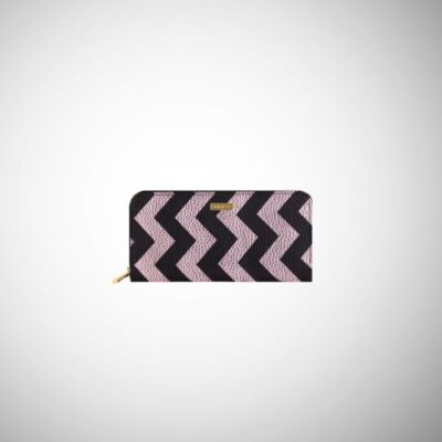 Portafoglio Frasette in pelle stampa zig zag rosa e nera TU