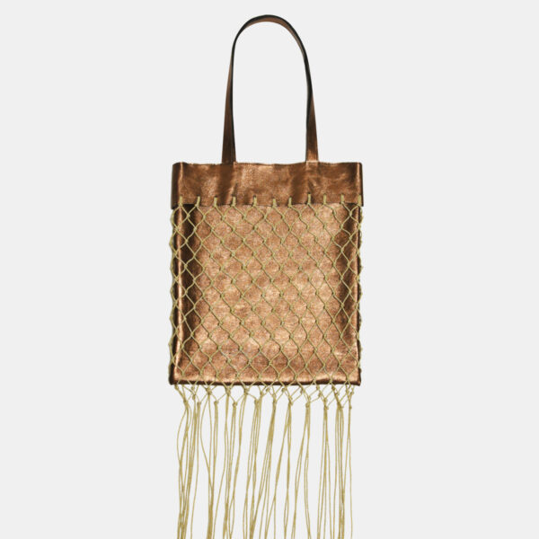 Net Bag Frasette in pelle laminata bronzo e rete TU - immagine 2