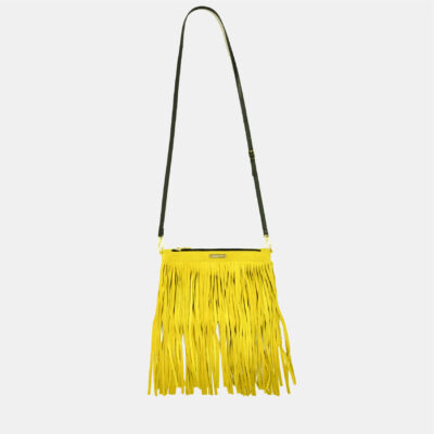 Pochette Frasette in pelle scamosciata senape con frange S